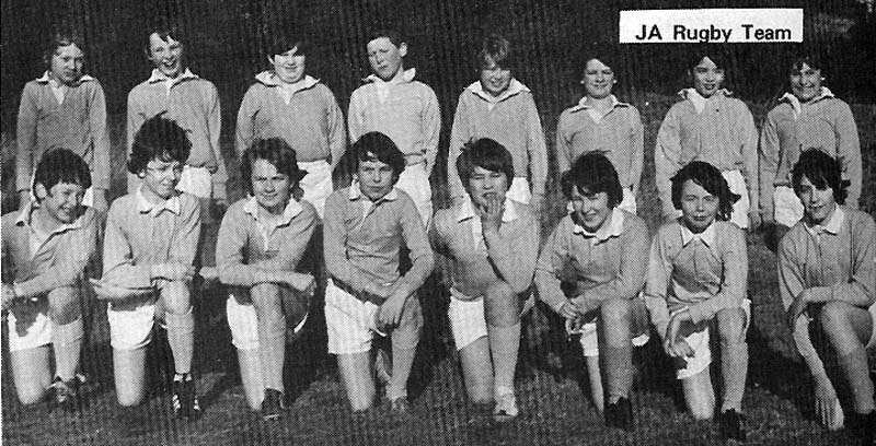 JA Rugby Team 1974.jpg - Rugby Team JA in 1974 from left to right top row are: Gavin Chater, Simon Campbell, Richard Aherene, Paul Gallagher, Micheal Clark, David Gibson, Chris Deery, Joseph Boni. Bottom Row Niall Kenny, Stuart McLauchlan (me), David Hunter, Edward Wilson(Capt), Ernest di Ciacca, Graham Haughey, Peter Main, George Twiss